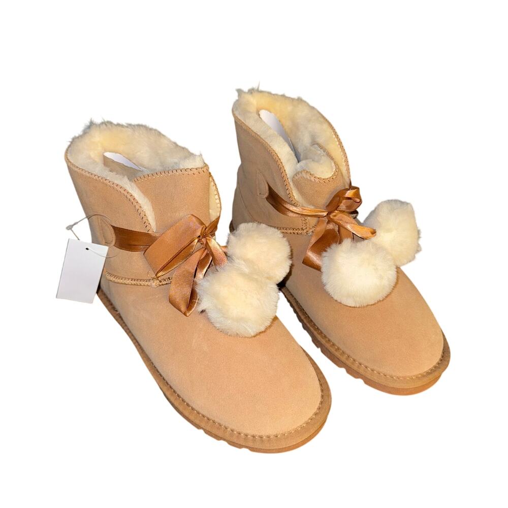 Suede Boots for Winter -‎ Tan with PomPom Multiple Sizes - New in Box